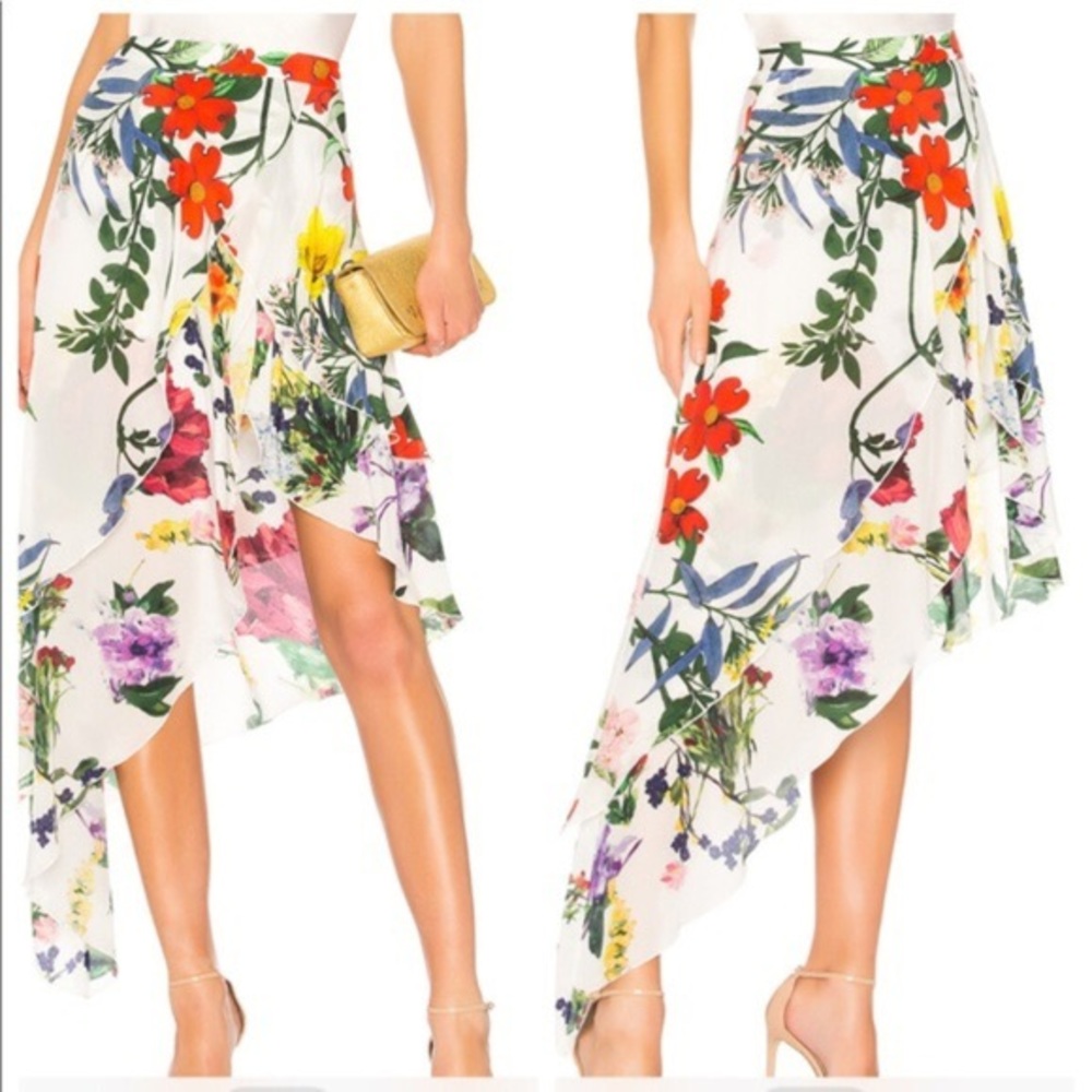 ALICE+OLIVIA Asymmetrical Floral Silk Skirt NEW